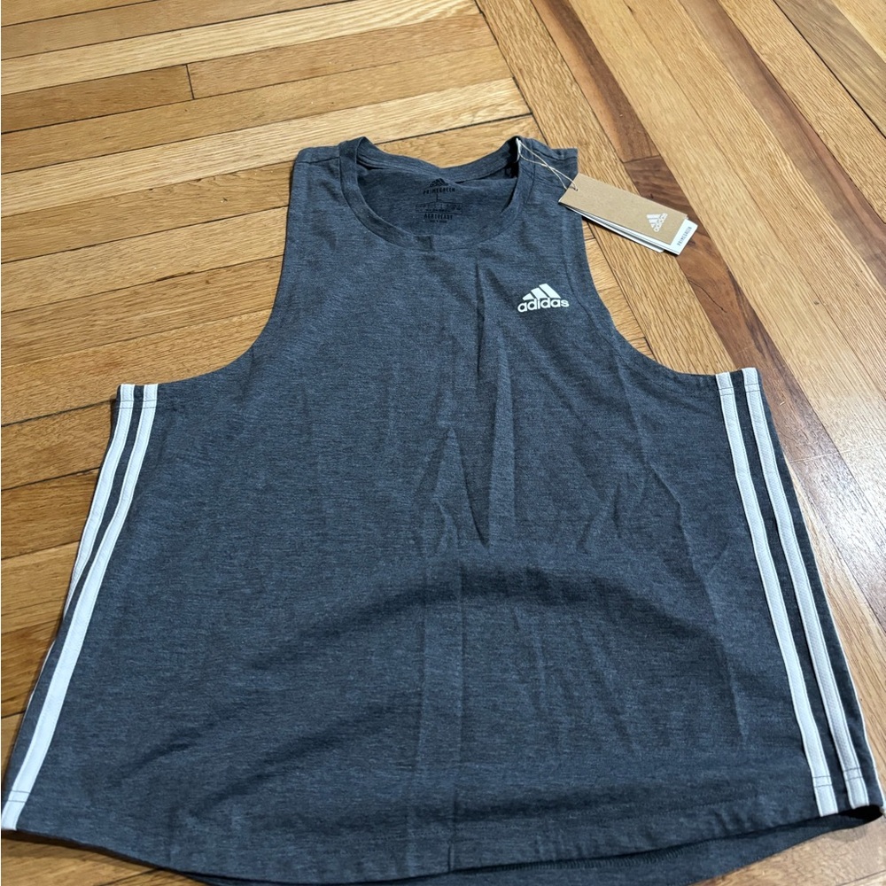 Adidas Charcoal Tank with White Logo size:L